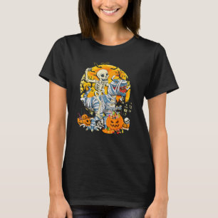 Halloween Costume Skeleton Riding Rex Dinosaur Kid T-Shirt