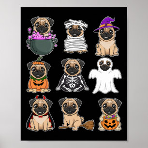 Halloween Costume Spooky Ghost Pumpkin Mops Hallow Poster