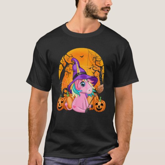 Halloween Costume Unicorn Witch Hat Pumpkin Kids G T-Shirt (Vorderseite)