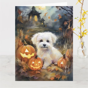 Halloween Coton De Tulear mit Kürbissen Gruselig Karte