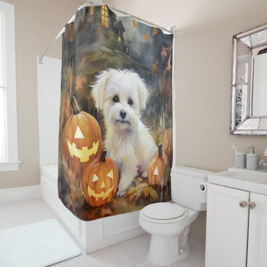 Halloween Coton De Tulear mit Pumpkins Beängstigen Duschvorhang (Beispiel)
