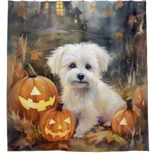 Halloween Coton De Tulear mit Pumpkins Beängstigen Duschvorhang (Vorderseite)