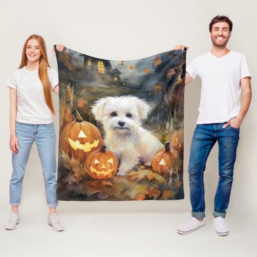 Halloween Coton De Tulear mit Pumpkins Beängstigen Fleecedecke (Beispiel)