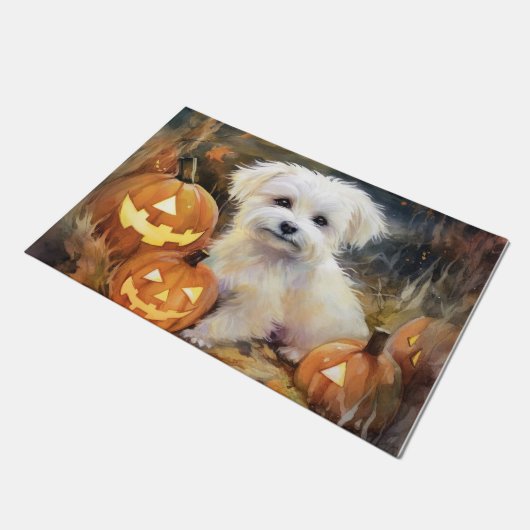 Halloween Coton De Tulear mit Pumpkins Beängstigen Fußmatte (Schrägansicht)
