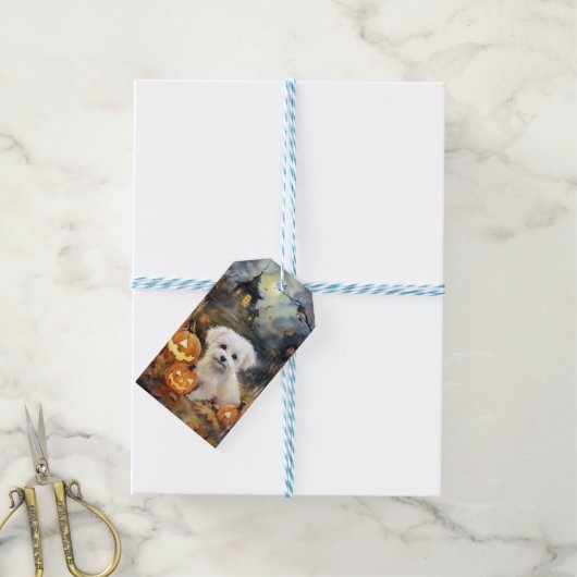 Halloween Coton De Tulear mit Pumpkins Beängstigen Geschenkanhänger (Mit Garn)