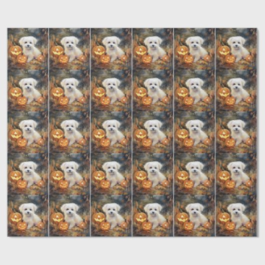 Halloween Coton De Tulear mit Pumpkins Beängstigen Geschenkpapier (Flach)