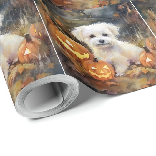 Halloween Coton De Tulear mit Pumpkins Beängstigen Geschenkpapier (Rolleneckpunkt)