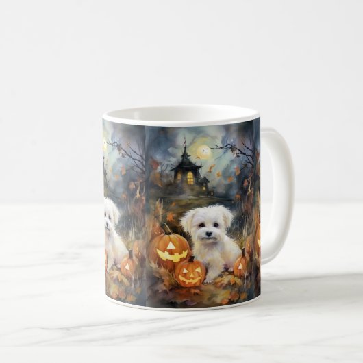 Halloween Coton De Tulear mit Pumpkins Beängstigen Kaffeetasse (VorderseiteRechts)