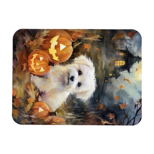 Halloween Coton De Tulear mit Pumpkins Beängstigen Magnet (Horizontal)