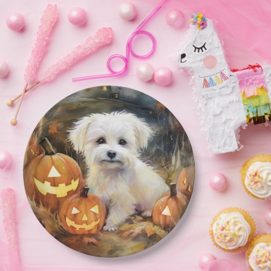Halloween Coton De Tulear mit Pumpkins Beängstigen Pappteller (Party)