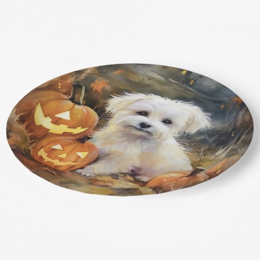 Halloween Coton De Tulear mit Pumpkins Beängstigen Pappteller (Schrägansicht)