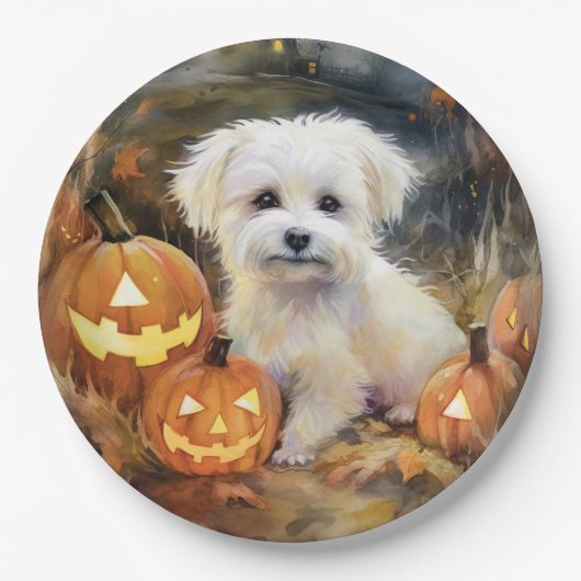Halloween Coton De Tulear mit Pumpkins Beängstigen Pappteller (Vorderseite)