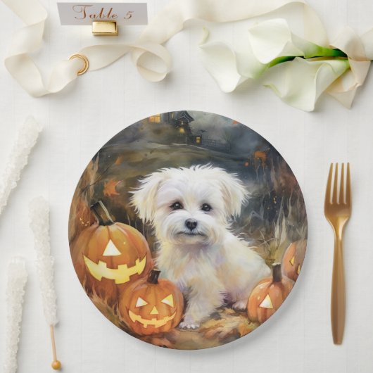 Halloween Coton De Tulear mit Pumpkins Beängstigen Pappteller (Hochzeit)