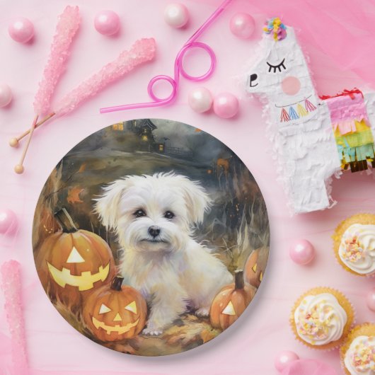 Halloween Coton De Tulear mit Pumpkins Beängstigen Pappteller (Party)