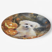 Halloween Coton De Tulear mit Pumpkins Beängstigen Pappteller (Schrägansicht)