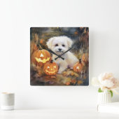 Halloween Coton De Tulear mit Pumpkins Beängstigen Quadratische Wanduhr (Zuhause)