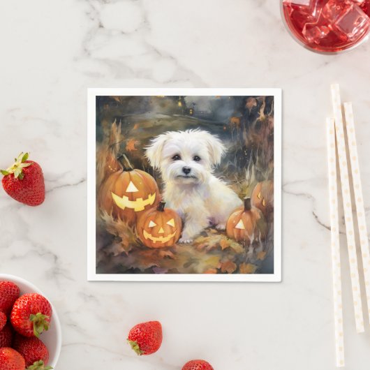 Halloween Coton De Tulear mit Pumpkins Beängstigen Serviette (Beispiel)