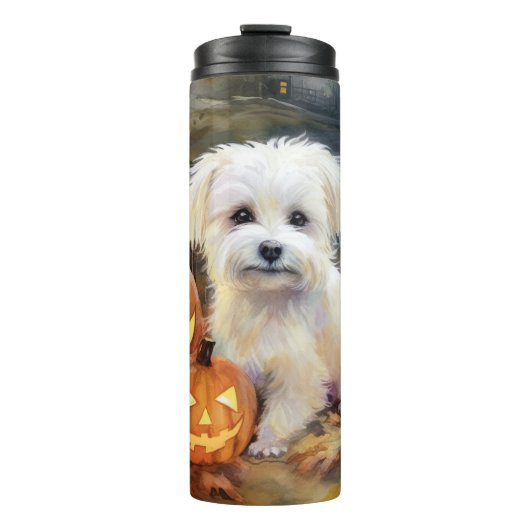Halloween Coton De Tulear mit Pumpkins Beängstigen Thermosbecher (Vorderseite)