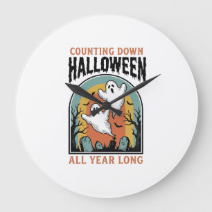 Halloween-Countdown-Shirt Vintage-Friedhofs-Grafik Große Wanduhr