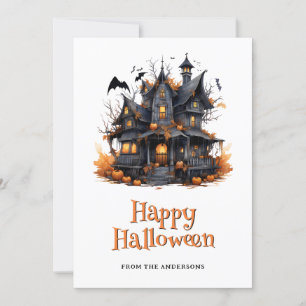 Halloween Country House Pumpkins Ghost Card Feiertagskarte