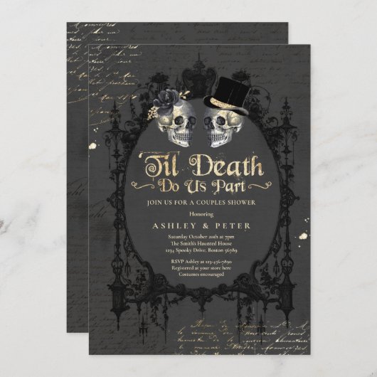 Halloween Couples Dusche Verlobung Gothic Skull Einladung (Vorne/Hinten)