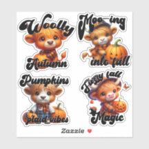 Halloween Cow and Jack-o' Lanterns Sticker Sheet