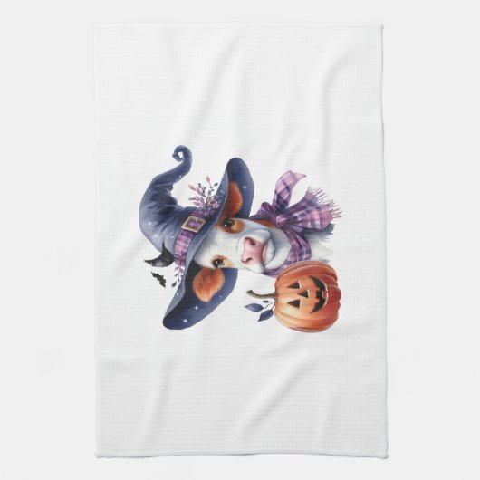 Halloween Cow with Fall Geschirrtuch (Vertikal)