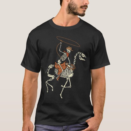 Halloween Cowboy Horse Skeleton Kostüme Men Boys T-Shirt (Vorderseite)