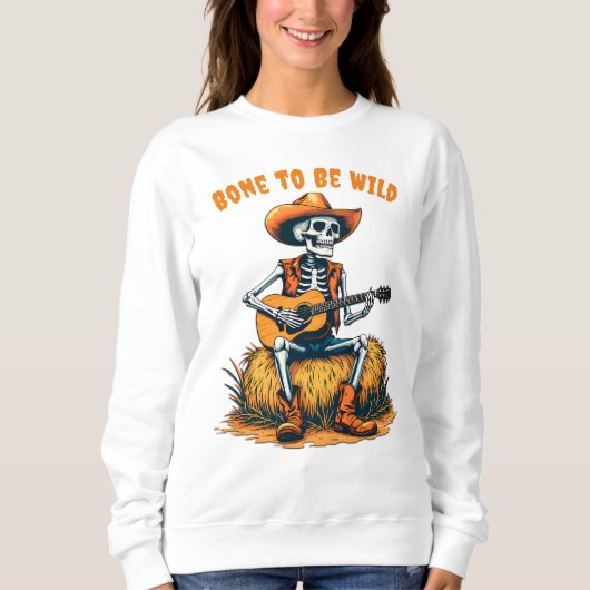 Halloween Cowboy-Skelett Gitarre spielen Sweatshirt (Vorderseite)