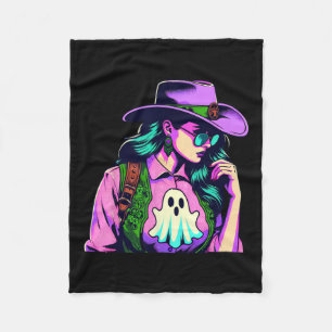 Halloween Cowgirl mit Ghost Pop Art Fleecedecke