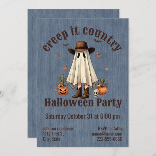 Halloween Creep It Country Western Ghost Einladung (Vorne/Hinten)