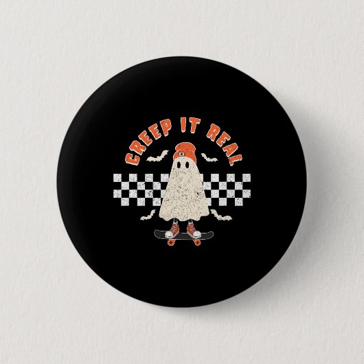 Halloween Creep It Real Ghost Boy Fall Saisonskatz Button (Vorderseite)