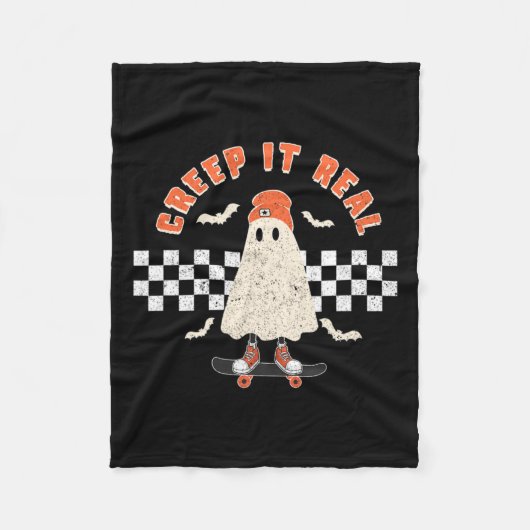 Halloween Creep It Real Ghost Boy Fall Saisonskatz Fleecedecke (Vorderseite)
