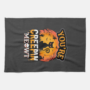 Halloween Creepin Meowt schwarzes Katze Hexen-Desi Geschirrtuch