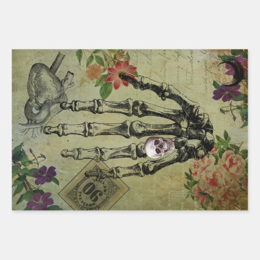 Halloween Creepy Anatomie und Pink Blume Ephemera Geschenkpapier Set (Vorderseite)