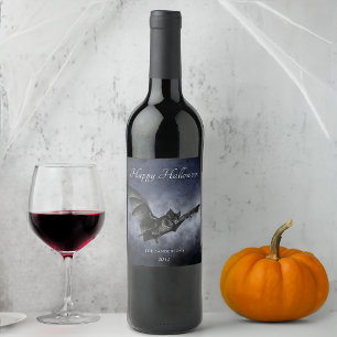 Halloween Creepy Bat Flying Personalisiert Dark Na Weinetikett
