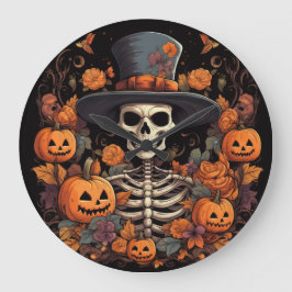 Halloween Creepy Beängstigend Lächeln Skelett Große Wanduhr