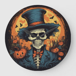 Halloween Creepy Beängstigend Lächeln Skelett Große Wanduhr