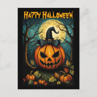 Halloween Creepy Bow Pumpkin Black Postkarte