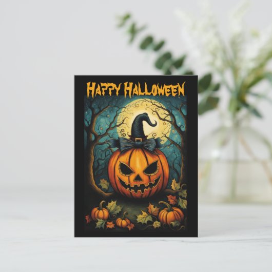Halloween Creepy Bow Pumpkin Black Postkarte (Stehend Vorderseite)