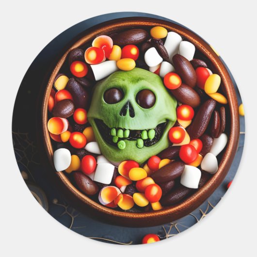 Halloween Creepy Candy Bowl Runder Aufkleber (Vorderseite)