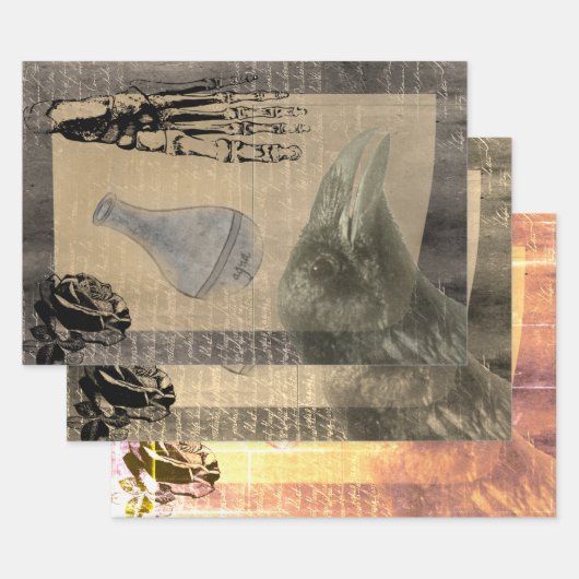 Halloween Creepy Crow Vintag Ephemera Geschenkpapier Set (Set)