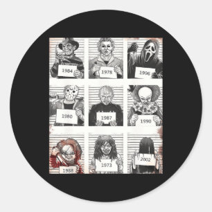 Halloween Creepy Legends Killer Mugshots Horror Fa Runder Aufkleber