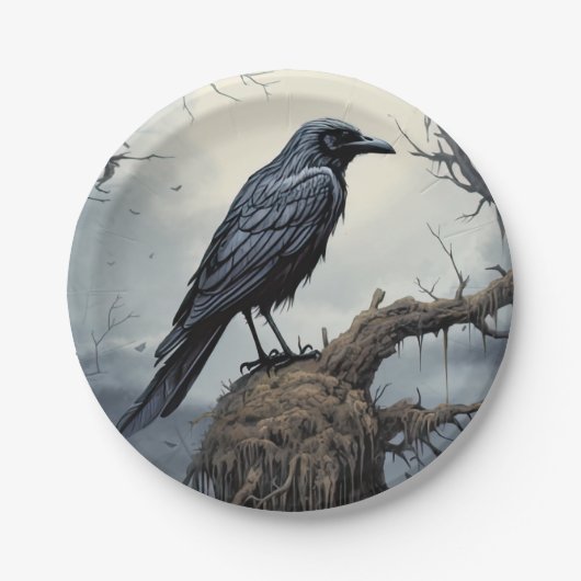 Halloween Creepy Raven Graveyard Friedhof Gothic Pappteller (Vorderseite)