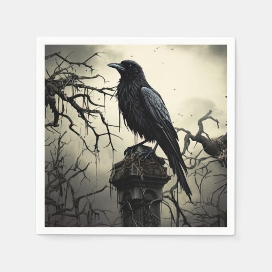 Halloween Creepy Raven Graveyard Friedhof Gothic Serviette (Vorderseite)