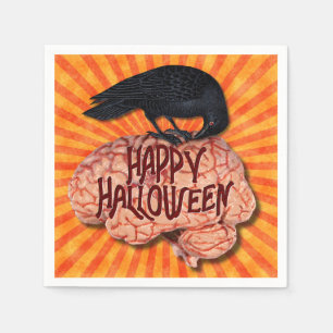 Halloween - Creepy Raven on Brain Serviette