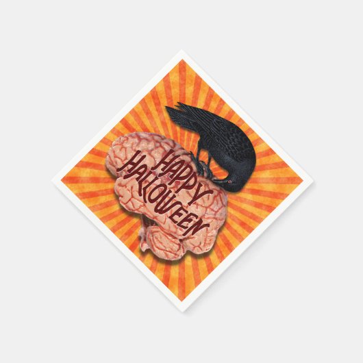 Halloween - Creepy Raven on Brain Serviette (Ecke)