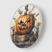 Halloween Creepy Spooky Orange Pumpkin Große Wanduhr (Winkel)