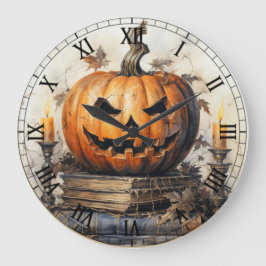 Halloween Creepy Spooky Orange Pumpkin Große Wanduhr