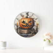 Halloween Creepy Spooky Orange Pumpkin Große Wanduhr (Zuhause)
